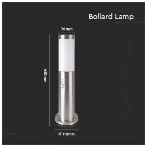 V-TAC Επιδαπέδιο Φωτιστικό Κήπου Κολωνάκι E27 45cm 100° Στρογγυλό Αδιάβροχο IP44 με Αισθητήρα Κίνησης Ανοξείδωτο Ατσάλι Σατινέ Νίκελ Σώμα 8964