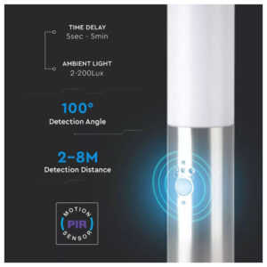 V-TAC Επιδαπέδιο Φωτιστικό Κήπου Κολωνάκι E27 45cm 100° Στρογγυλό Αδιάβροχο IP44 με Αισθητήρα Κίνησης Ανοξείδωτο Ατσάλι Σατινέ Νίκελ Σώμα 8964