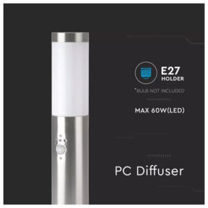 V-TAC Επιδαπέδιο Φωτιστικό Κήπου Κολωνάκι E27 45cm 100° Στρογγυλό Αδιάβροχο IP44 με Αισθητήρα Κίνησης Ανοξείδωτο Ατσάλι Σατινέ Νίκελ Σώμα 8964