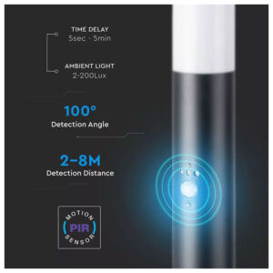 V-TAC Επιδαπέδιο Φωτιστικό Κήπου Κολωνάκι E27 80cm 100° Στρογγυλό Αδιάβροχο IP44 με Αισθητήρα Κίνησης Ανοξείδωτο Ατσάλι Μαύρο Σώμα 8984