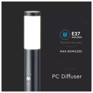 V-TAC Επιδαπέδιο Φωτιστικό Κήπου Κολωνάκι E27 80cm 100° Στρογγυλό Αδιάβροχο IP44 με Αισθητήρα Κίνησης Ανοξείδωτο Ατσάλι Μαύρο Σώμα 8984