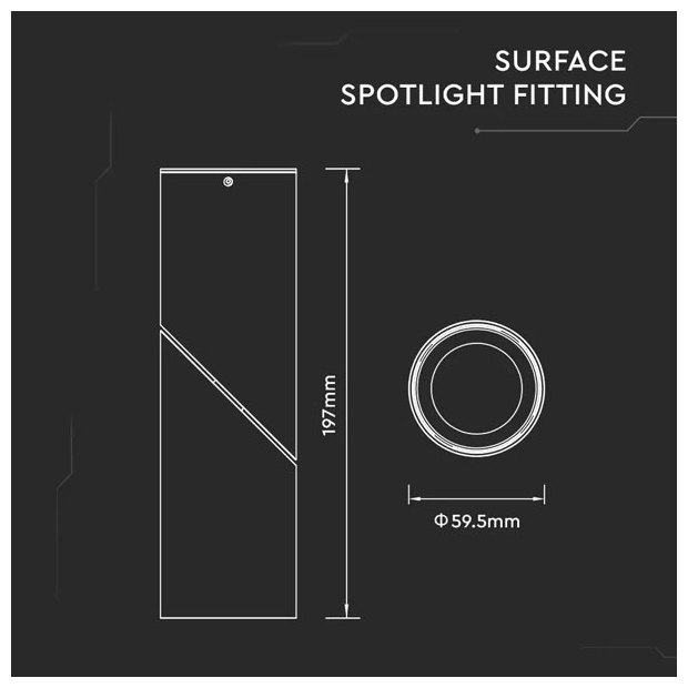 V-TAC Επιτοίχιο Φωτιστικό Σποτ για GU10 LED IP20 59.5x197mm Αλουμινίου Στρογγυλό Μαύρο Σώμα 8947