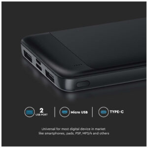 V-TAC 7833 Power Bank 10000mAh με Θύρα USB-A και Θύρα USB-C Μαύρο