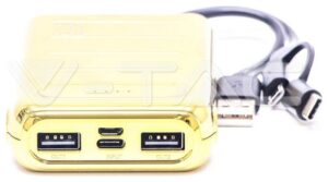 Φορτιστής Μπαταριά Power Bank 10000mAh με δύο Θύρες USB, micro USB & Type C Χρώμα Χρυσό 8907