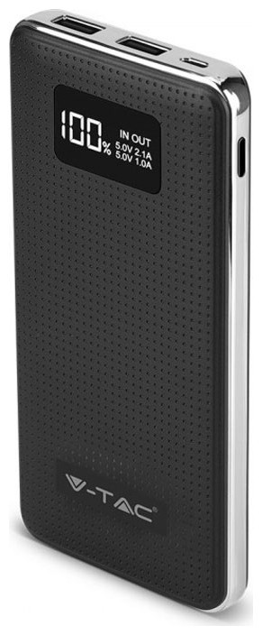 Φορτιστής Μπαταριά Power Bank 10000mAh με Οθόνη και δύο Θύρες USB, Φινίρισμα Δέρμα και Χρώμιο Χρώμα Μαύρο 8910