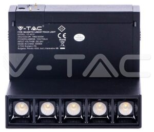 Φωτιστικό 5πλό Μαγνητικό Ράγας V-TAC Track Light 5x2W LED 30° 24V Μαύρο Θερμό Λευκό 3000Κ 7962