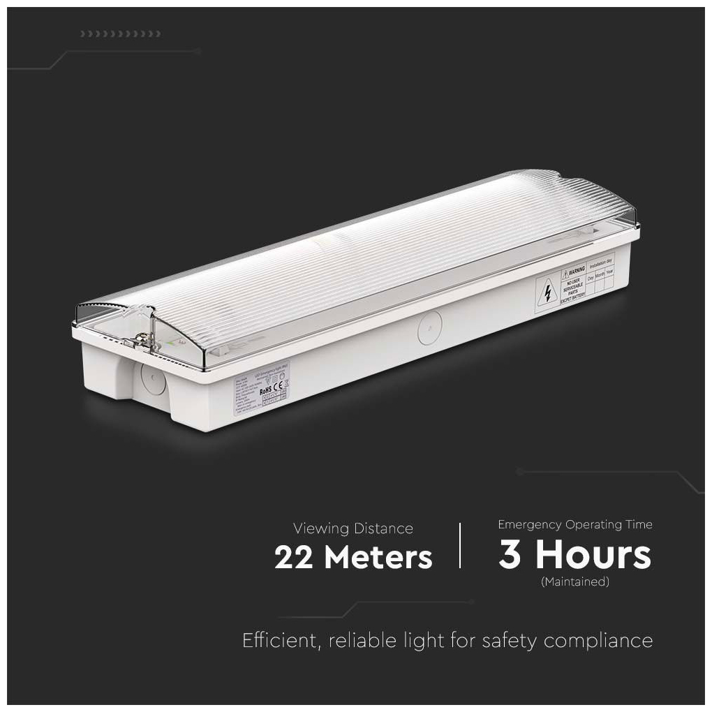 V-TAC Φωτιστικό Ασφαλείας LED 3W 130lm 120° IP65 Αδιάβροχο Ψυχρό Λευκό 7687