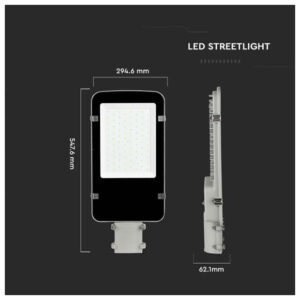 V-TAC Φωτιστικό Δρόμου LED SMD 100W 9400lm 110° Samsung Chip Ψυχρό Λευκό Γκρι Σώμα IP65 21530
