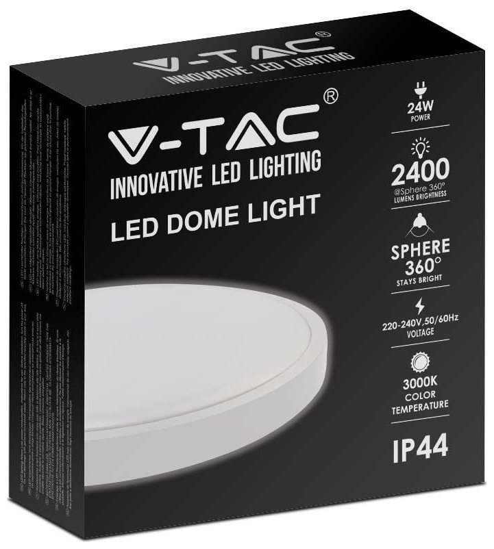 V-TAC Φωτιστικό LED Οροφής 24W 230V 360° 2400lm IP44 Ø295x55mm Στρογγυλό Φυσικό Λευκό Άσπρο Σώμα 7619