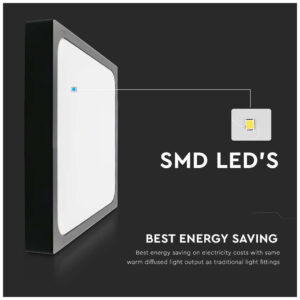 V-TAC Φωτιστικό LED Οροφής με Αισθητήρα Μικροκυμάτων 18W 230V 360° 1800lm IP44 225x225x60mm Τετράγωνο Φυσικό Λευκό Μαύρο Σώμα 7672