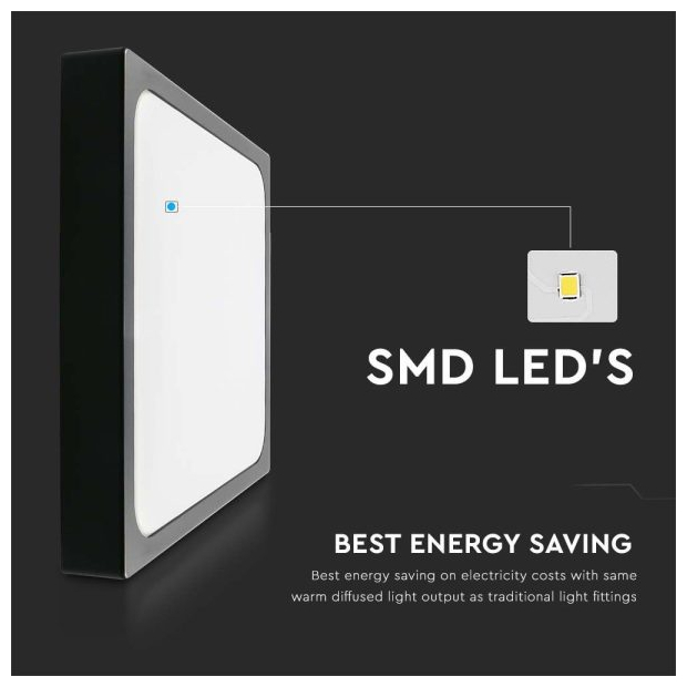 V-TAC Φωτιστικό LED Οροφής με Αισθητήρα Μικροκυμάτων 30W 230V 360° 3000lm IP44 420x420x65mm Τετράγωνο Φυσικό Λευκό Μαύρο Σώμα 7674