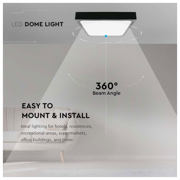 V-TAC Φωτιστικό LED Οροφής με Αισθητήρα Μικροκυμάτων 30W 230V 360° 3000lm IP44 420x420x65mm Τετράγωνο Φυσικό Λευκό Μαύρο Σώμα 7674