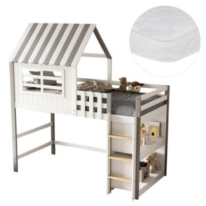 ΚΟΥΚΕΤΑ ΠΑΙΔΙΚΗ ΜΕ ΡΑΦΙΑ HOMI HM21321 ΞΥΛΟ ΠΕΥΚΟΥ ΛΕΥΚΟ/ΓΚΡΙ--ΜΕ ΣΤΡΩΜΑ 90x190εκ