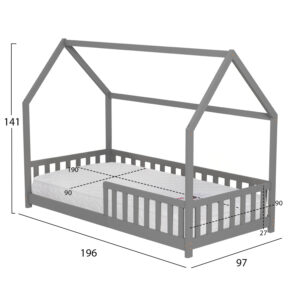 ΚΡΕΒΑΤΙ ΠΑΙΔΙΚΟ ΜΕ ΣΤΡΩΜΑ PHYLLIS HM21304.02 ΞΥΛΟ ΠΕΥΚΟΥ ΣΕ ΓΚΡΙ--ΣΤΡΩΜΑ 90x190εκ