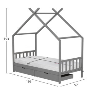 ΚΡΕΒΑΤΙ ΠΑΙΔΙΚΟ ΜΕ ΣΤΡΩΜΑ KLARICE HM21305.02 ΞΥΛΟ ΠΕΥΚΟΥ ΣΕ ΓΚΡΙ--ΣΤΡΩΜΑ 90x190εκ
