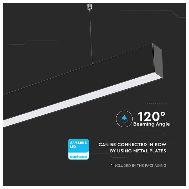 V-TAC Κρεμαστό Γραμμικό Φωτιστικό LED 40W 3270lm 120° IP20 230V Samsung Chip Ψυχρό Λευκό Mαύρο Σώμα 21600