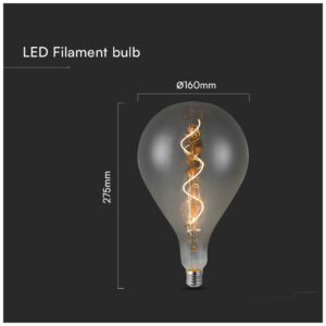 V-TAC Λάμπα LED E27 A160 Spiral Filament 4W 230V 120lm 300° IP20 Ζεστό Λευκό Smoky Γυαλί 23167