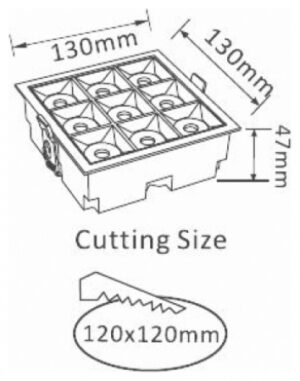 LED Φωτιστικό Χωνευτό Τετράγωνο 13cm x 13cm 36W Με Ανακλαστήρα 12° και 9 SAMSUNG CHIP Θερμό Λευκό 984