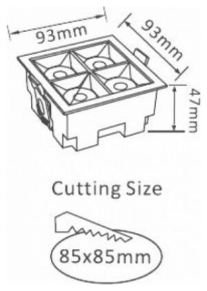 LED Φωτιστικό Χωνευτό Τετράγωνο 9,3 x 9,3cm 16W Με Ανακλαστήρα 12° και 4 SAMSUNG CHIP Θερμό Λευκό 978