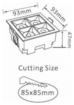 LED Φωτιστικό Χωνευτό Τετράγωνο 9,3 x 9,3cm 16W Με Ανακλαστήρα 12° και 4 SAMSUNG CHIP Φως Ημέρας 977