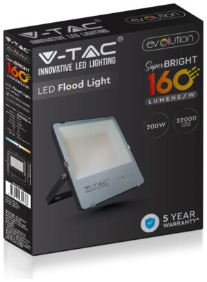 LED Προβολέας V-TAC 200W Μαύρος Evolution 160LM/W Ψυχρό Λευκό 5 Χρόνια Εγγύηση 5923