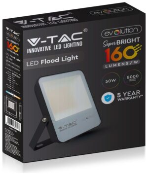 LED Προβολέας V-TAC 50W Μαύρος Evolution 160LM/W Φως Ημέρας 5 Χρόνια Εγγύηση 5918