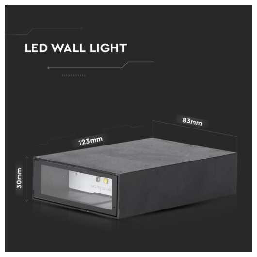 V-TAC LED αδιάβροχη απλίκα 4W IP65 3000K θερμό λευκό με μαύρο σώμα ορθογώνια V-TAC SKU: 218561