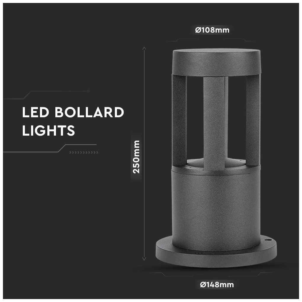 V-TAC LED αδιάβροχο φωτιστικό 10W 4000K φυσικό λευκό με μαύρο σώμα 250mm SKU: 128323