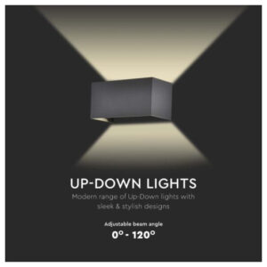 V-TAC LED απλίκα 24W ορθογώνια με μαύρο σώμα 3000K θερμό λευκό IP65 SKU: 2977