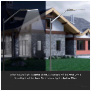 V-TAC LED φωτιστικό δρόμου Samsung SMD 150W 4000Κ φυσικό λευκό με ρυθμιζόμενο αντάπτορα & αισθητήρα μέρα/νύχτα 110lm/W SKU: 20436