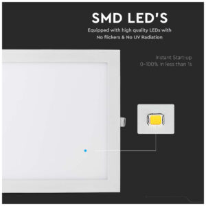 V-TAC LED mini panel χωνευτό 24W 2700K θερμό λευκό τετράγωνο SKU: 214887