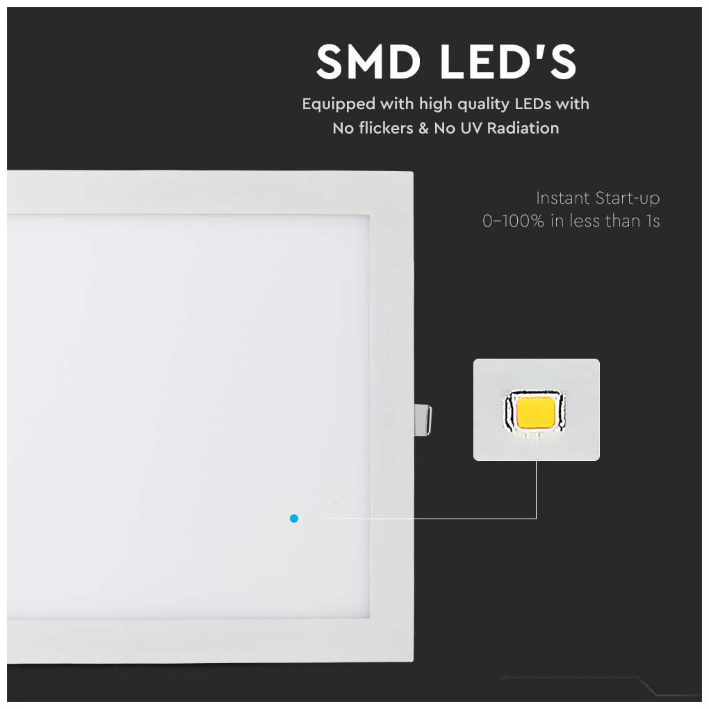 V-TAC LED mini panel χωνευτό 24W 2700K θερμό λευκό τετράγωνο SKU: 214887