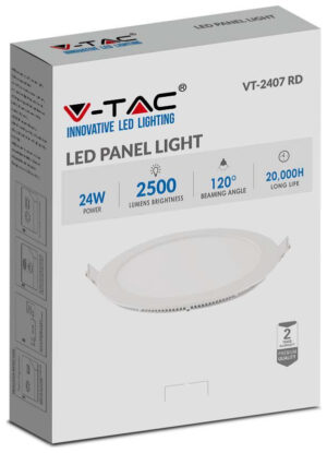 V-TAC LED mini panel χωνευτό 24W 6400K ψυχρό λευκό στρογγυλό SKU: 214874