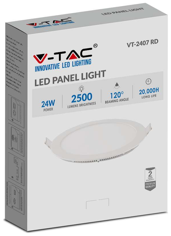 V-TAC LED mini panel χωνευτό 24W 6400K ψυχρό λευκό στρογγυλό SKU: 214874