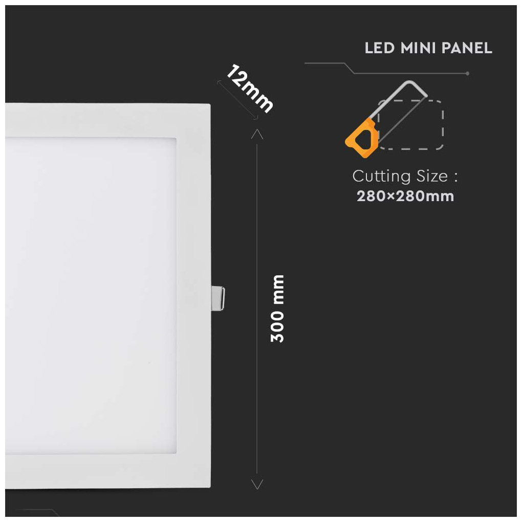 V-TAC LED mini panel χωνευτό 36W 4000K φυσικό λευκό τετράγωνο SKU: 216430