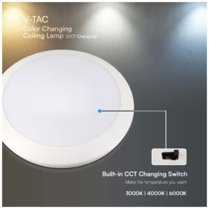 V-TAC LED πλαφονιέρα 20W στρογγυλή 3 σε 1 CCT IP66 με ανιχνευτή μικροκυμάτων με λευκό σώμα SKU:23160