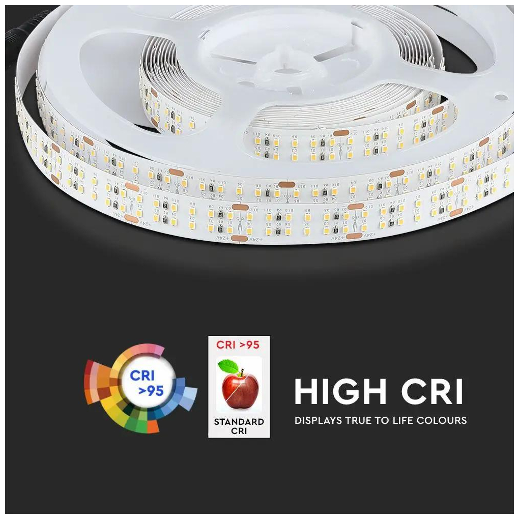 LED Ταινία V-TAC 24V 30W/m 360led/m smd 2216 Θερμό Λευκό CRI95+ 10Μ 2580