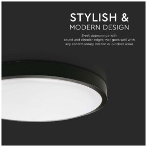 V-TAC Φωτιστικό LED Οροφής 24W 230V 360° 2400lm IP44 Ø295x55mm Στρογγυλό Φυσικό Λευκό Μαύρο Σώμα 7637