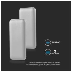 V-TAC PowerBank 10.000 mAh Ασημί 23035