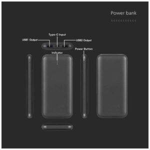 V-TAC PowerBank 10.000 mAh Μαύρο 23036