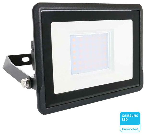V-TAC Προβολέας LED SMD 30W 2340lm Samsung Chip με Ενσωματωμένο Στυπιοθλίπτη Μαύρο Σώμα Ζεστό Λευκό 20310