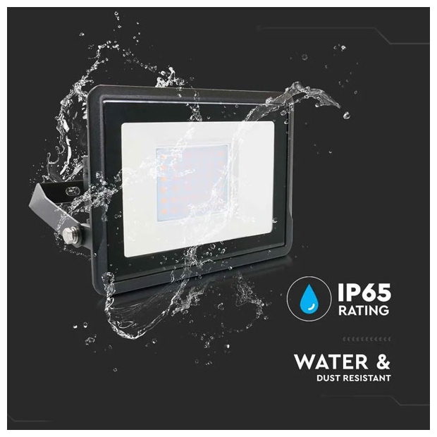 V-TAC Προβολέας LED SMD 30W 2340lm Samsung Chip με Ενσωματωμένο Στυπιοθλίπτη Μαύρο Σώμα Ζεστό Λευκό 20310