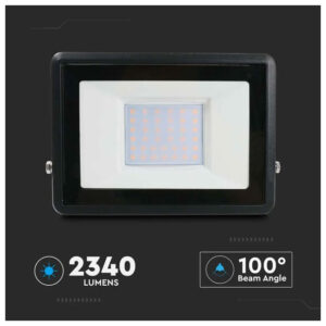 V-TAC Προβολέας LED SMD 30W 2340lm Samsung Chip με Ενσωματωμένο Στυπιοθλίπτη Μαύρο Σώμα Ζεστό Λευκό 20310