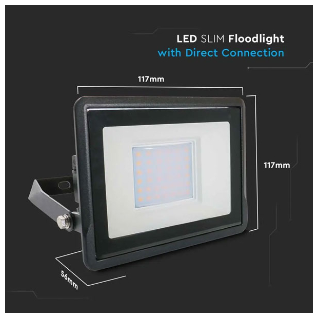 V-TAC Προβολέας LED SMD 30W 2340lm Samsung Chip με Ενσωματωμένο Στυπιοθλίπτη Μαύρο Σώμα Ζεστό Λευκό 20310