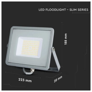 V-TAC Προβολέας LED SMD Slim 50W 100° 5750lm IP65 Samsung Chip G2 High Lumen Γκρι Σώμα Φυσικό Λευκό 21764