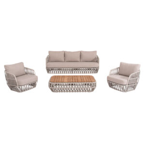 ΣΕΤ ΣΑΛΟΝΙ ΕΞ.ΧΩΡΟΥ 4ΤΜΧ SABO HM6208.02 ΜΠΕΖ OLEFIN & P.E.ΣΧΟΙΝΙ-ΚΡΕΜ ΑΛΟΥΜ.-ΞΥΛΟ TEAK