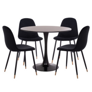 ΣΕΤ ΤΡΑΠΕΖΑΡΙΑΣ 5ΤΜΧ BROLIN HM21191 MDF TOP-ΜΕΤΑΛΛΙΚΑ ΠΟΔΙΑ-ΒΕΛΟΥΔΟ--ΜΑΥΡΟ