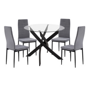 ΣΕΤ ΤΡΑΠΕΖΑΡΙΑΣ 5ΤΜΧ LADY HM21199.01 ΓΥΑΛΙ--ΜΕΤΑΛΛΟ ΣΕ ΜΑΥΡΟ & ΒΕΛΟΥΔΟ ΓΚΡΙ