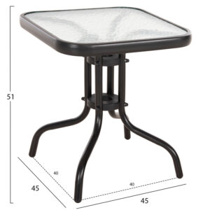 ΤΡΑΠΕΖΙ ΒΟΗΘΗΤΙΚΟ FIGO HM6067.03 ΜΕΤΑΛΛΙΚΟ ΜΑΥΡΟ-ΓΥΑΛΙΝΗ ΕΠΙΦΑΝΕΙΑ 45x45x51Yεκ