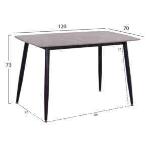 ΤΡΑΠΕΖΙ RAVEN HM9854.13 ΚΕΡΑΜΙΚΟ TOP ΓΚΡΙ ΜΑΡΜΑΡΟ-ΜΑΥΡΟ ΜΕΤΑΛΛΟ 120x70x73Υεκ.